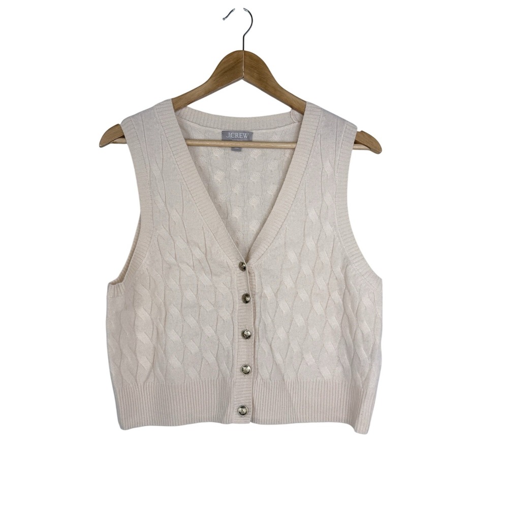 J.Crew Cashmere Cropped Cable-Knit Sweater-Vest in Buttercream Women's Large - Picture 3 of 10